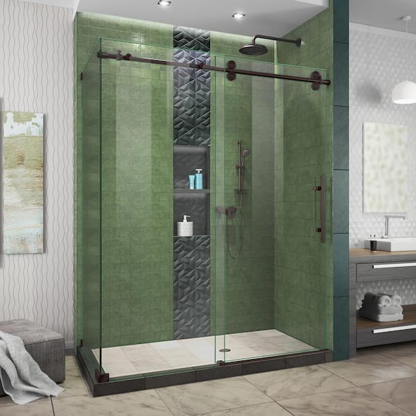 DreamLine Enigma - XO 56 -3/8 - 60 -3/8 in. W x 76 in. H Fully Frameless Sliding Shower Enclosure in Oil Rubbed Bronze