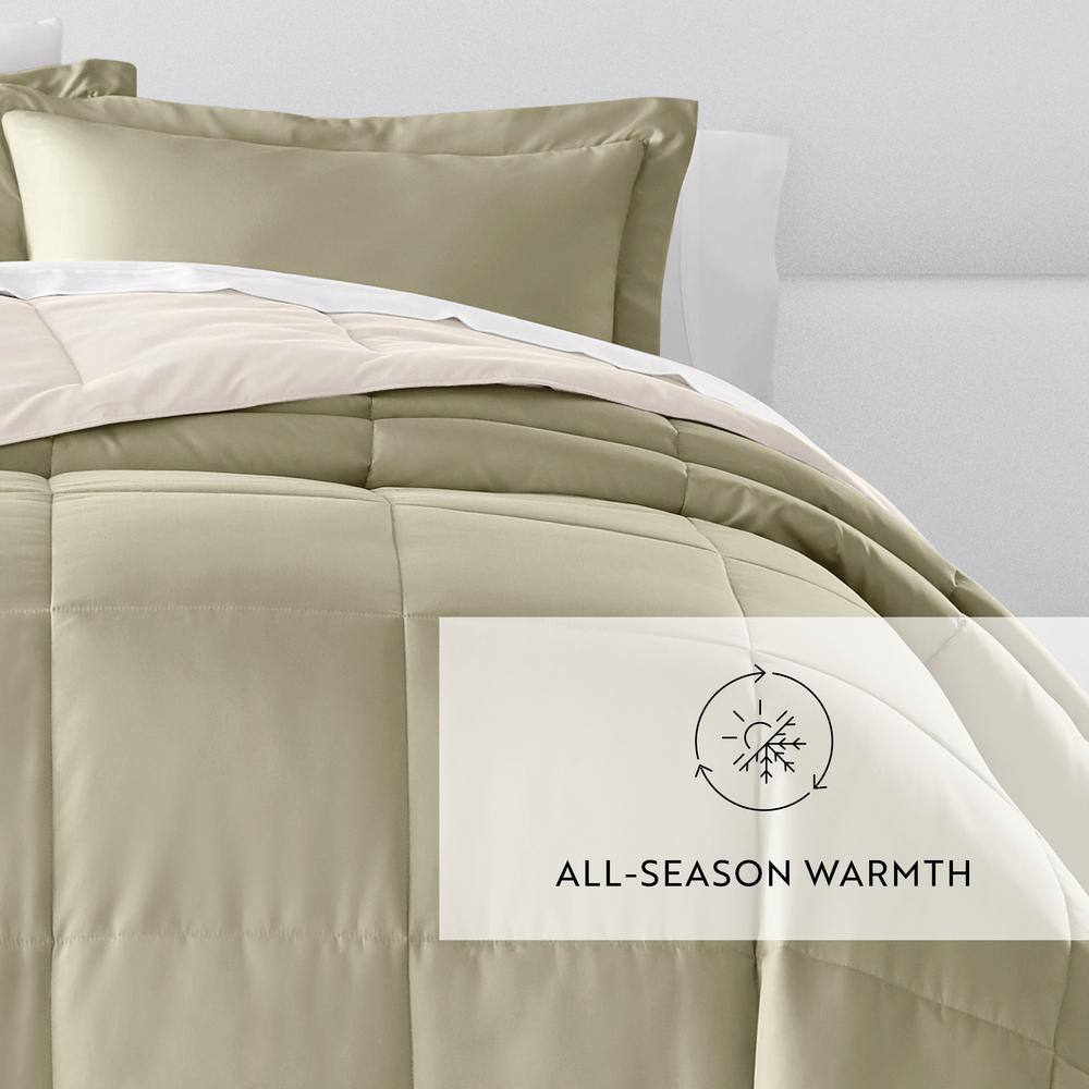 Sage and Ivory King Microfiber Down Alternative Reversible Comforter Set
