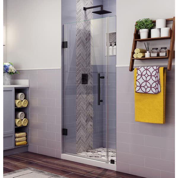 Aston Belmore 29.25 in. to 30.25 in. x 72 in. Frameless Hinged Shower Door in Matte Black