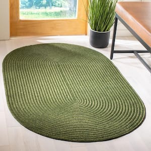 Braided Green Doormat 3 ft. x 5 ft. Oval Solid Area Rug