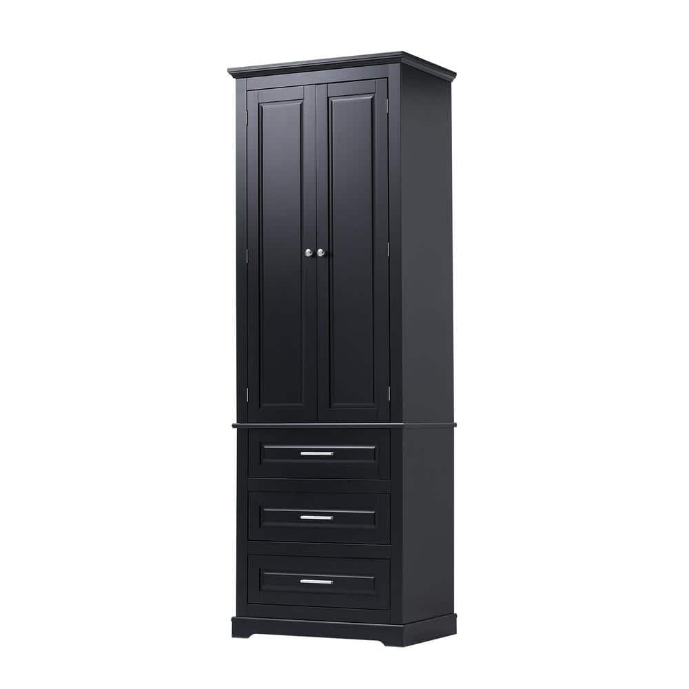 24 in. W x 15.7 in. D x 70 in. H Black MDF Freestanding Tall Linen Cabinet with Adjustable Shelf and 3-Drawers price history on PriceWatchPro