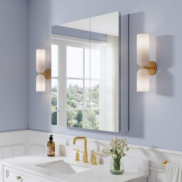 ROSA 32 in. W x 36 in. H Rectangular Tri-View Aluminum Medicine Cabinet with Mirror, Combo Set, BLUM Hinge, Soft Close