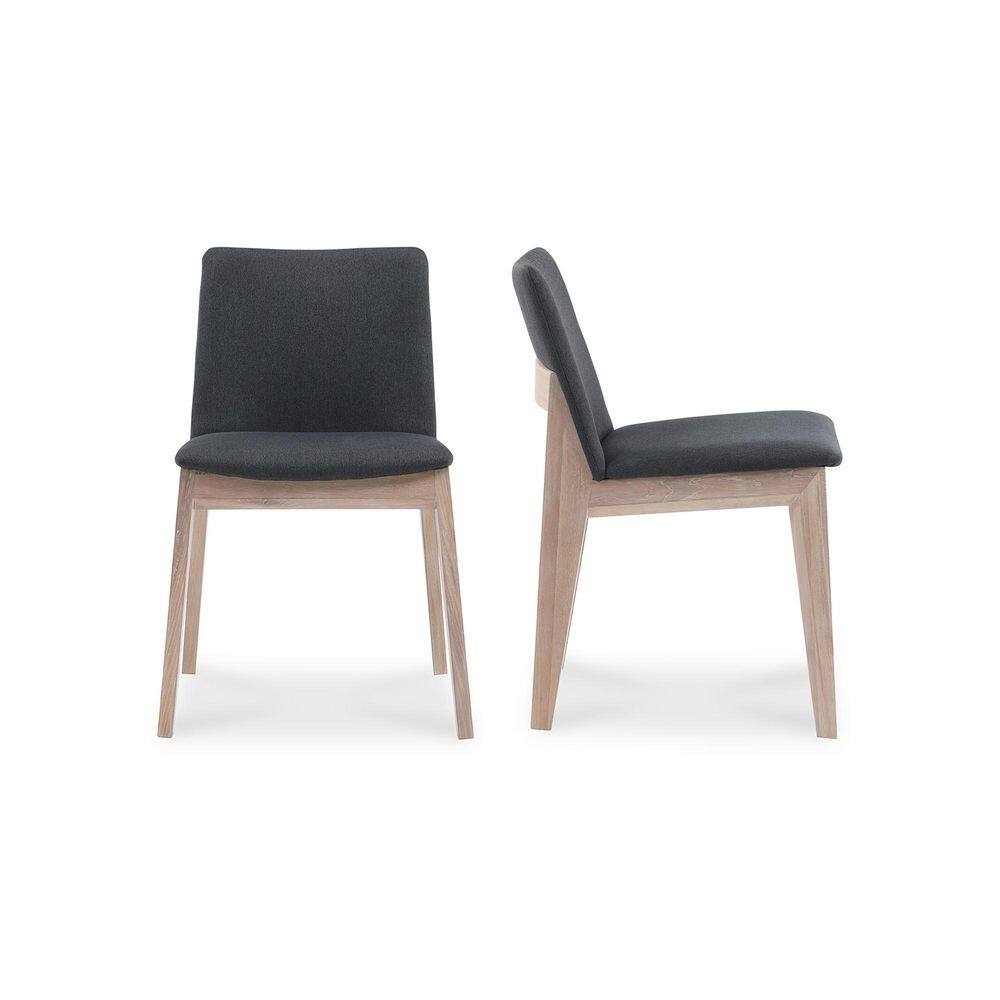Natural Wood Dark Gray Upholstered Side Chair Set