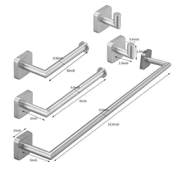 5-Piece Bathroom Hardware Set with Towel Bar Set Stainless Steel 5PCS Wall Mount Bathroom Accessories Set Brushed Nickel