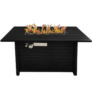 42 in. Steel Propane Natural Gas Outdoor Fire Pit Table with Lid, Black