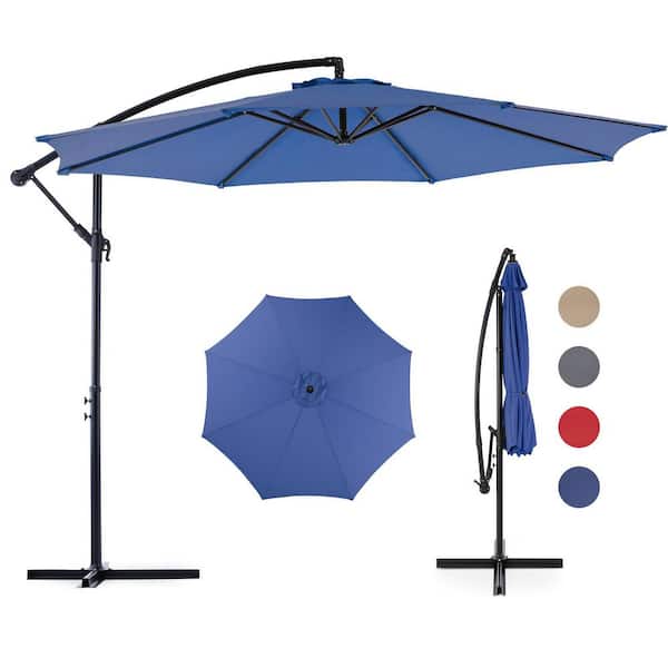 Sudzendf 9.8 ft. Market Patio Umbrella, Hanging Cantilever Umbrella in Blue with Easy Tilt Adjustment, 8-Ribs, UV Protection