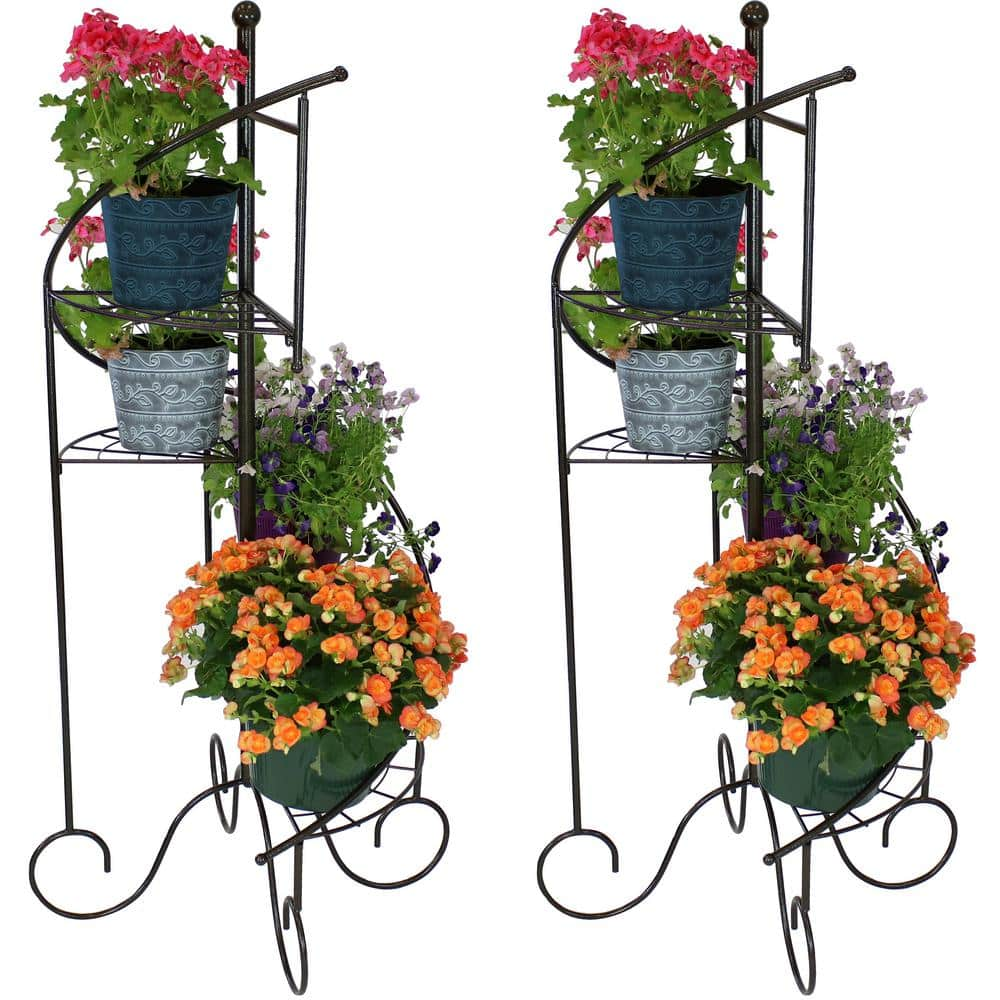 Sunnydaze 56 in. 4-Tier Metal Iron Plant Stand with Spiral Staircase Design (Set of 2)