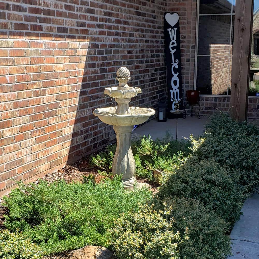 Earth Finish Solar Powered 2-Tier Outdoor Fountain with LED Light