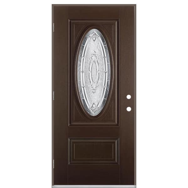 Masonite 36 in. x 80 in. Providence Chestnut 3/4 Oval Lite Right-Hand Outswing Textured Impact Fiberglass Prehung Front Door