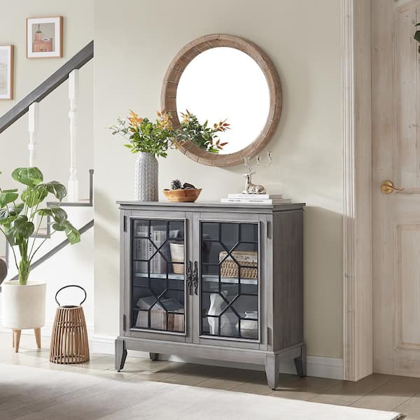 FARATI Antique Grey Wood 36 Sideboard Cabinet with Adjustable