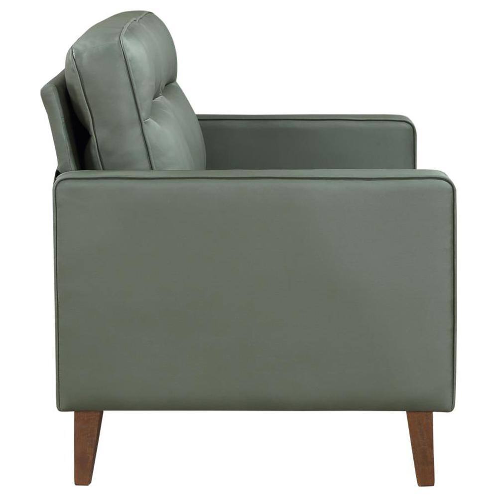Jonah Green Faux Leather Tufted Loveseat with Wood Legs
