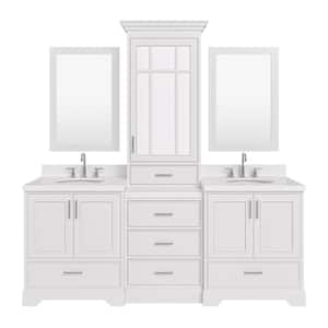 Stafford 84 in. W x 22 in. D x 89 in. H Double Sink Freestanding Bath Vanity in White with Carrara White Quartz Top