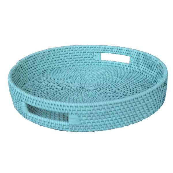 Benjara Handcrafted Blue Coast Tray In Round Shape