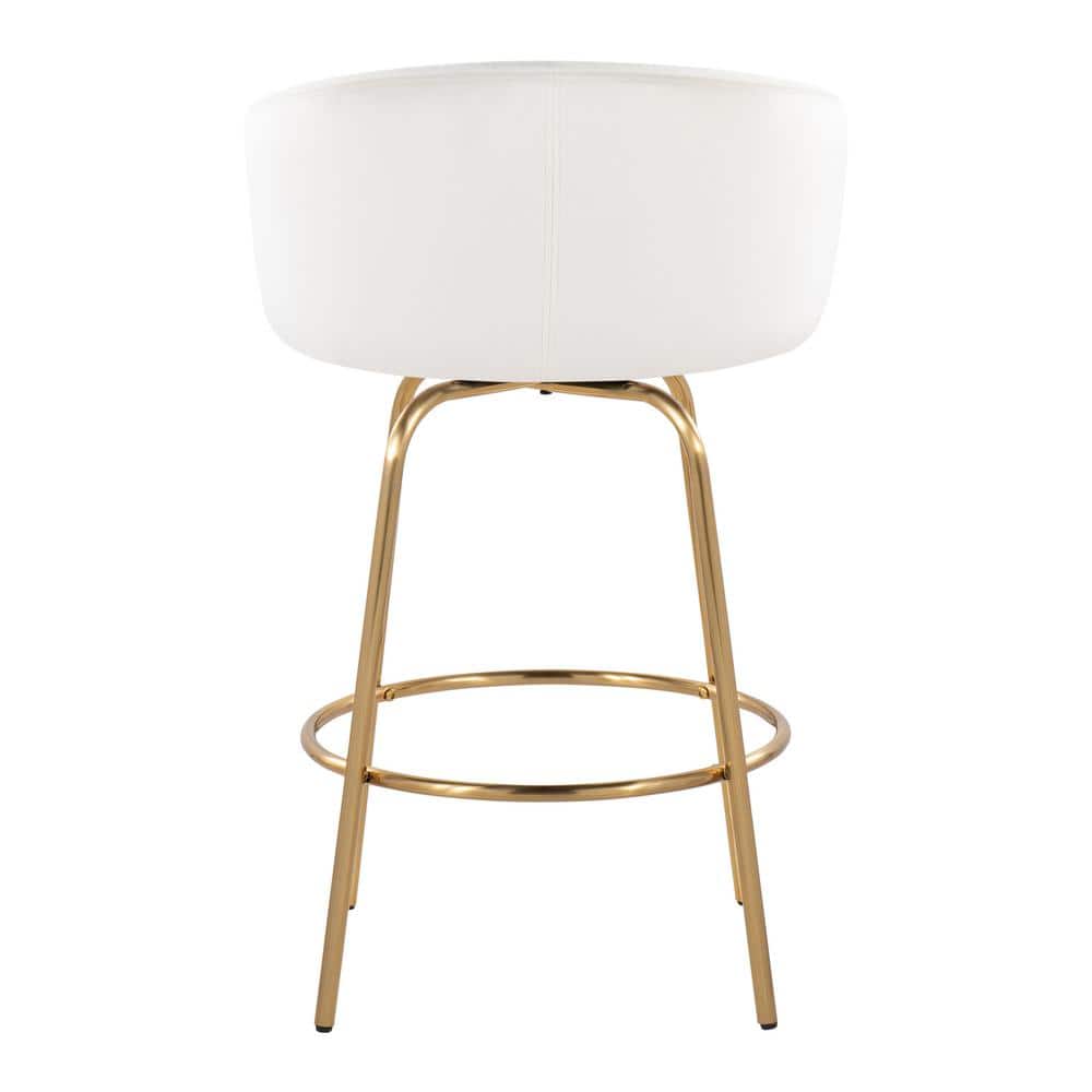 Claire 26'' White Velvet and Gold Metal Swivel Counter Stool Set