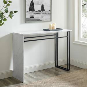 42 in. Faux White Marble Rectangle Modern Wood and Metal Waterfall Console Table