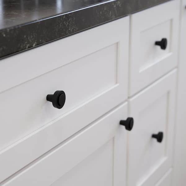 (10-Pack) Modern Brace 1-5/32 in. (29 mm) Modern Matte Black Round Cabinet Knobs