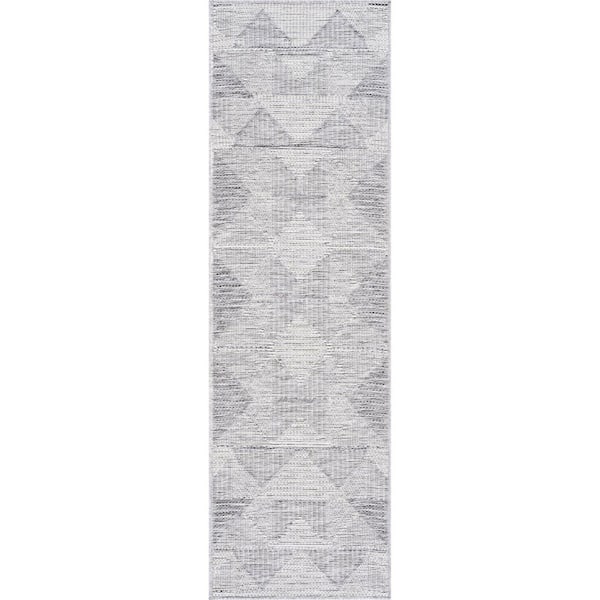 Bailey Gray 2 ft. x 7 ft. Transitional Geometric Flat Weave Polypropylene Runner Indoor/Outdoor Runner Rug