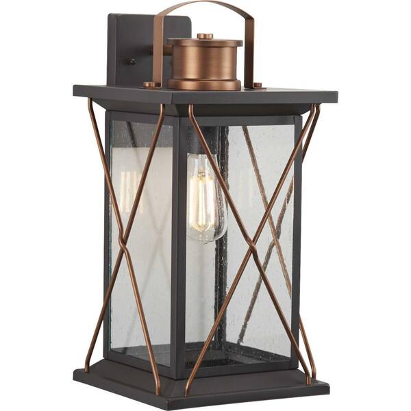 Progress Lighting Barlowe Collection 1-Light Antique Bronze Clear Seeded Glass Farmhouse Outdoor Large Wall Lantern Light