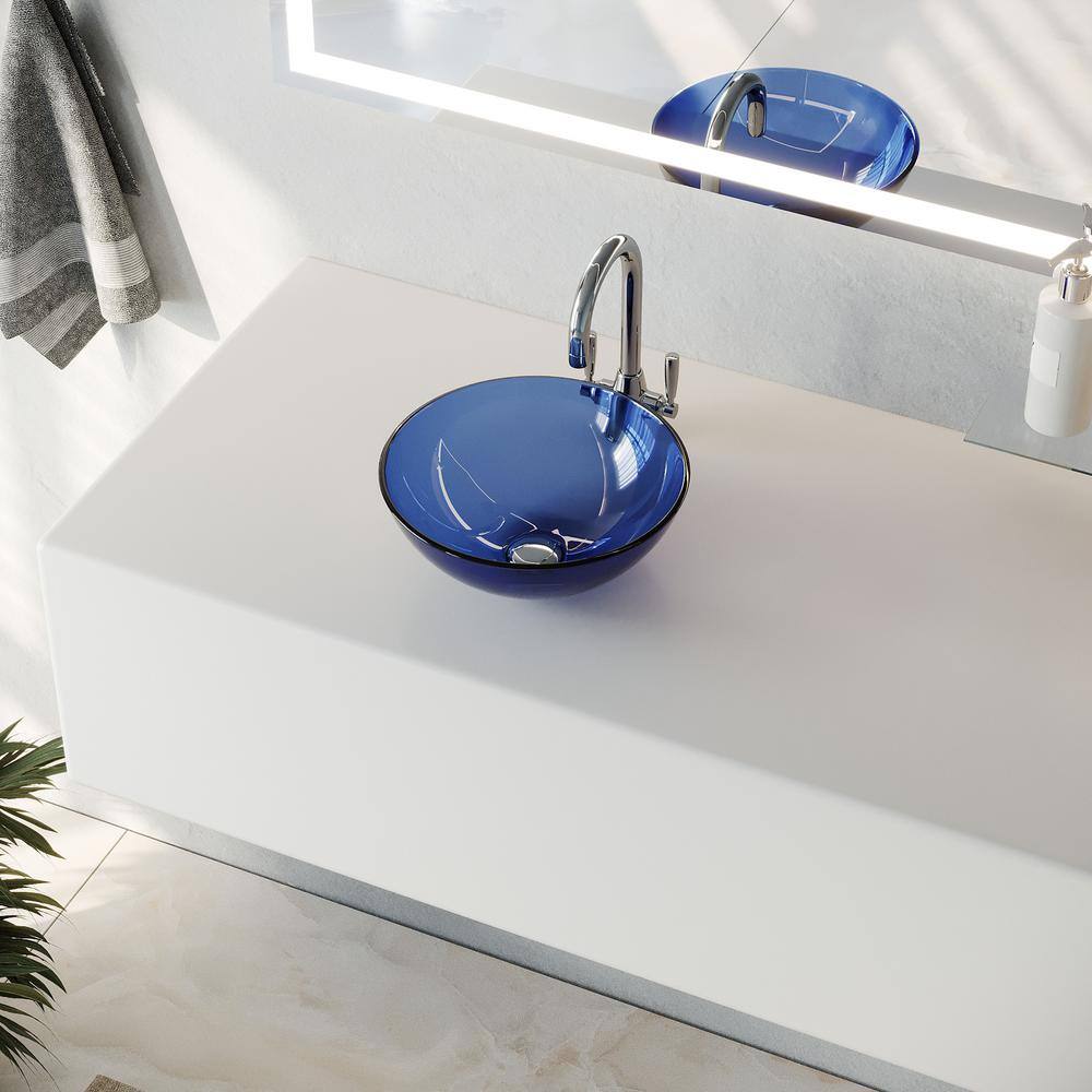 Blue Tempered Glass Above-Counter Vessel Sink