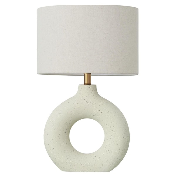 Deyidn Modern 19.09 in. Cream Ceramic Classic, Transitional Table Lamp with Natural Linen Shade For Living Room Bedroom Office
