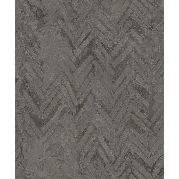 A-Street Prints Amesemi Dark Grey Distressed Herringbone Non-Woven Paper