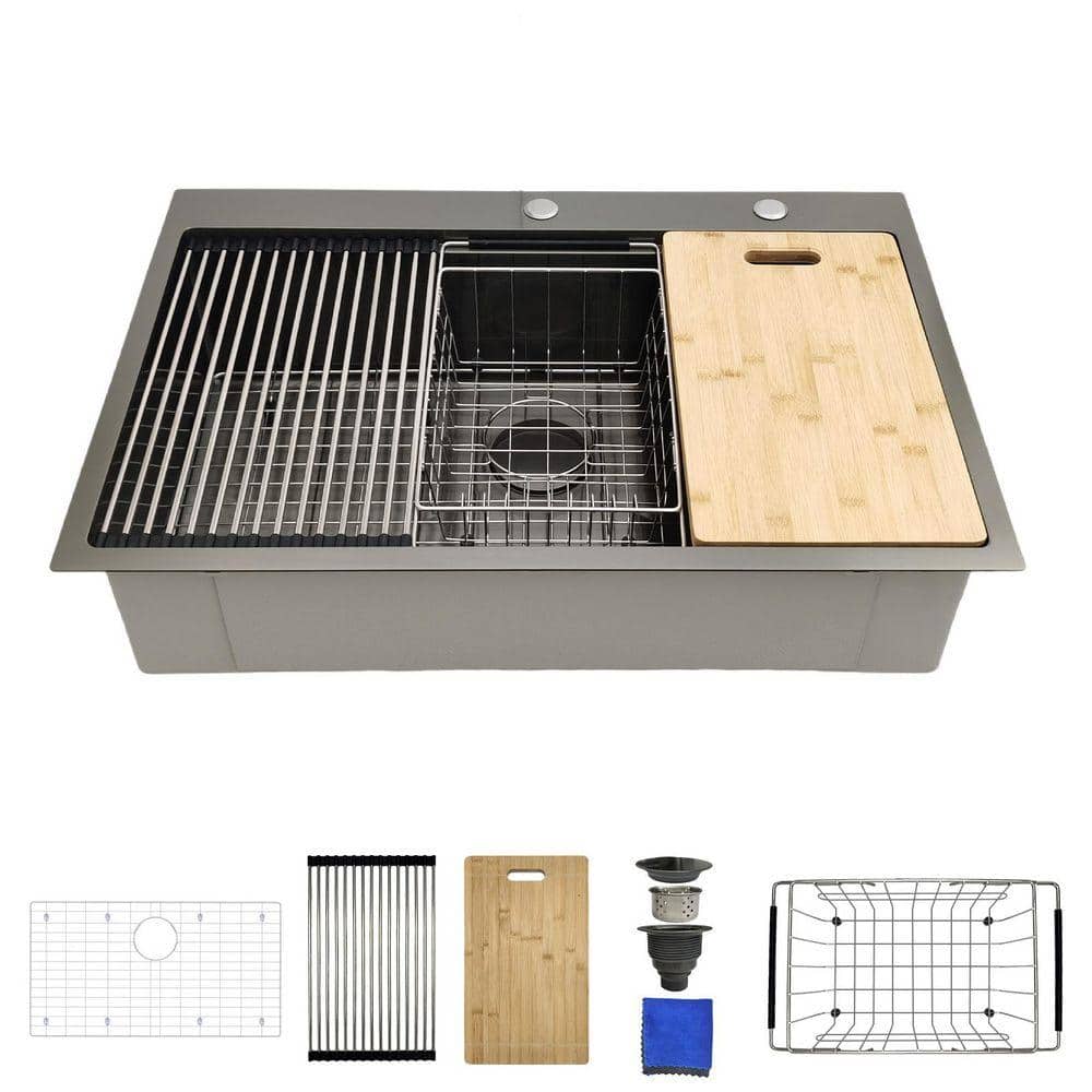 Delironexu 33 x 22 in. Drop-In Workstation Kitchen Sink 16-Gauge