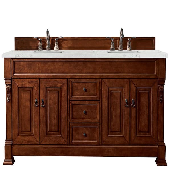 James Martin Vanities Brookfield 72 in.W x 23.5 in. D x 34.3 in. H Double Vanity in Warm Cherry with Eternal Jasmine Pearl Top