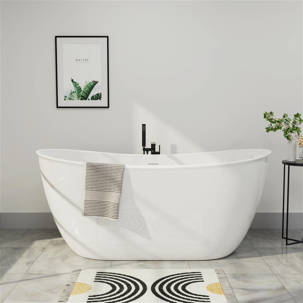 Minimalist 59 in. Acrylic Single Slipper Freestanding Flatbottom Not Whirlpool Bathtub Elegant Soaking SPA Tub in White price history on PriceWatchPro