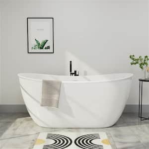 Minimalist 59 in. Acrylic Single Slipper Freestanding Flatbottom Not Whirlpool Bathtub Elegant Soaking SPA Tub in White