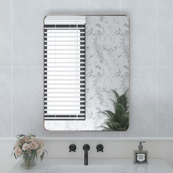 Klajowp 30 in. W x 22 in. H Small Rectangular Framed Wall Mounted Bathroom Vanity Mirror in Brushed Nickel