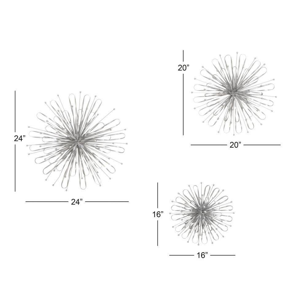 Silver Metal Starburst Wall Sculpture Set of Three