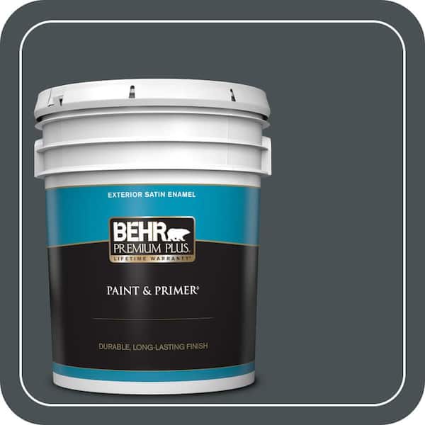BEHR PREMIUM PLUS 5 gal. #720F-7 Dark As Night Satin Enamel Exterior Paint & Primer