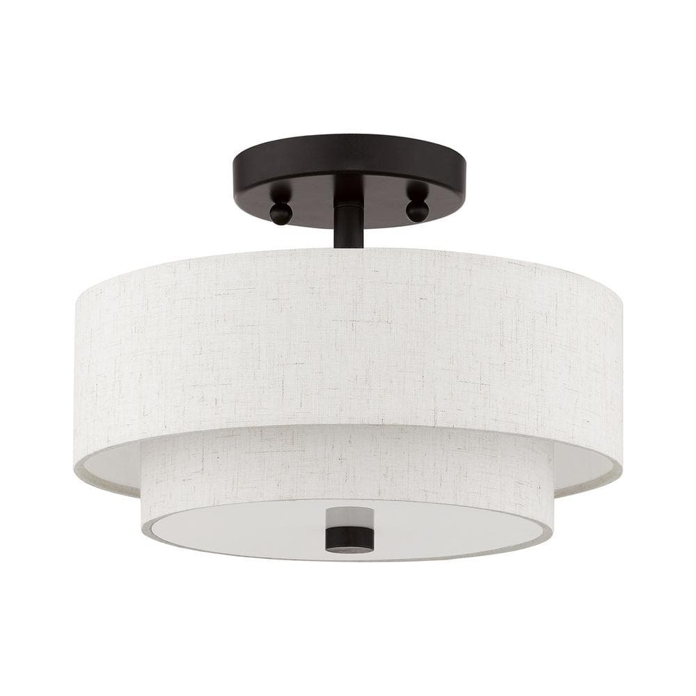 English Bronze Drum Ceiling Mount with Glass Diffuser