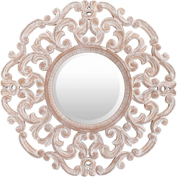 Livabliss Medium Round Tan Antiqued Classic Mirror (24 in. H x 24 in. W)