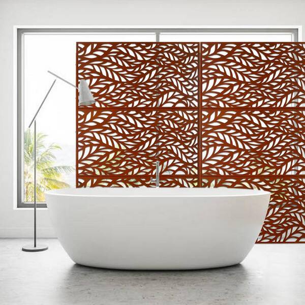 Runesay Outdoor 76 in. H x 48 in. W Metal Privacy Screen in Rust Red for Deck Balcony Patio