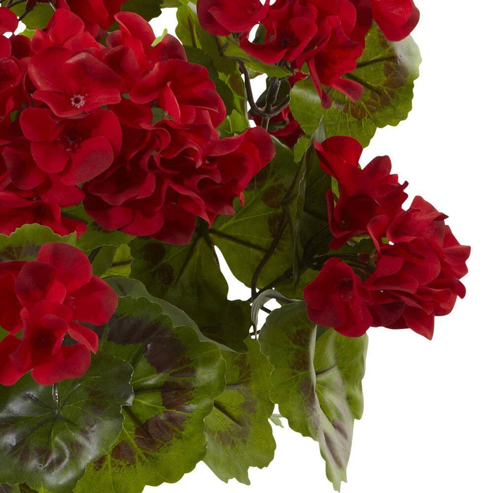 UV Resistant Red Geranium Artificial Bush Set for Indoor/Outdoor