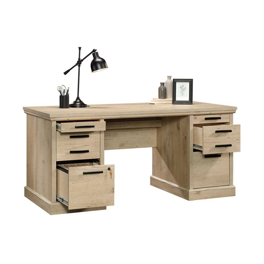 Executive Prime Oak Desk with Locking Drawers and Cord Management