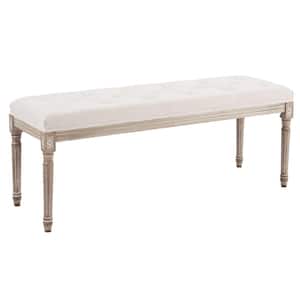 Beige French Vintage Upholstered Bench with Carved Solid Wood Frame (18.1 in. H x 47.2 in. W x 15.7 in. D)
