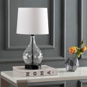 Targari 19 in. Black/Clear Texture Table Lamp with Off-White Shade