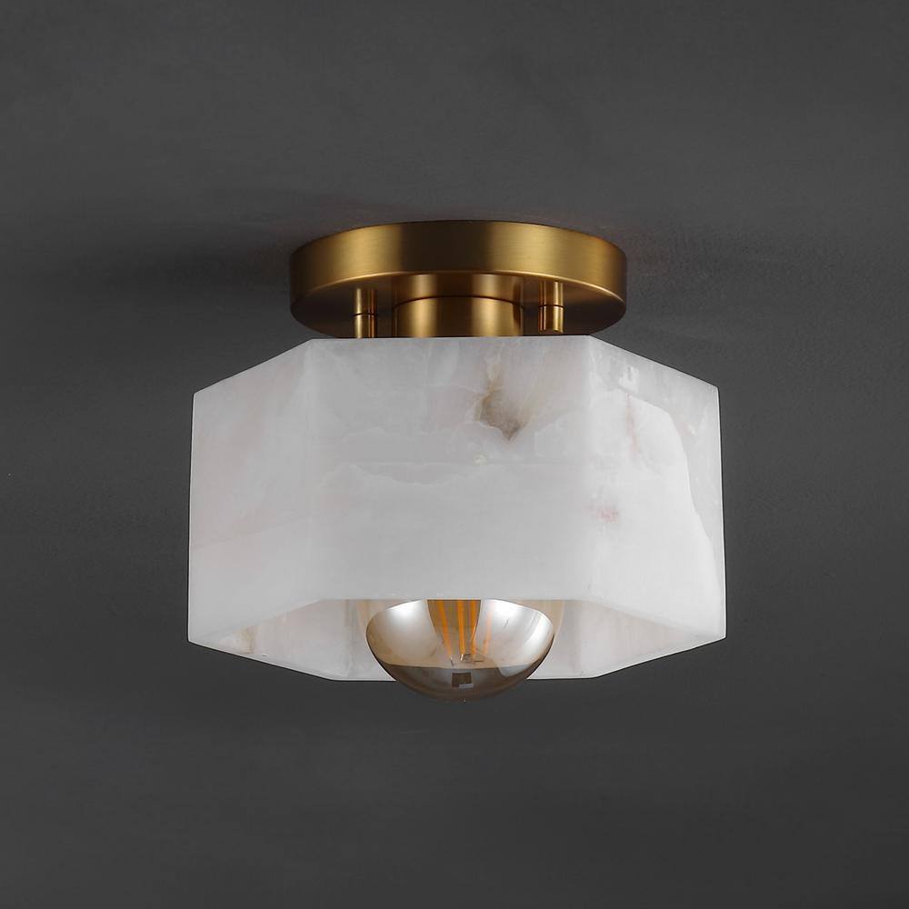 Tessa 8" White Marbling Brass LED Semi Flush Mount Light