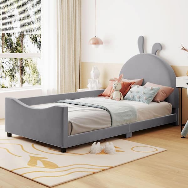 Gray Twin Size Daybed with Rabbit Ear Shaped Headboard