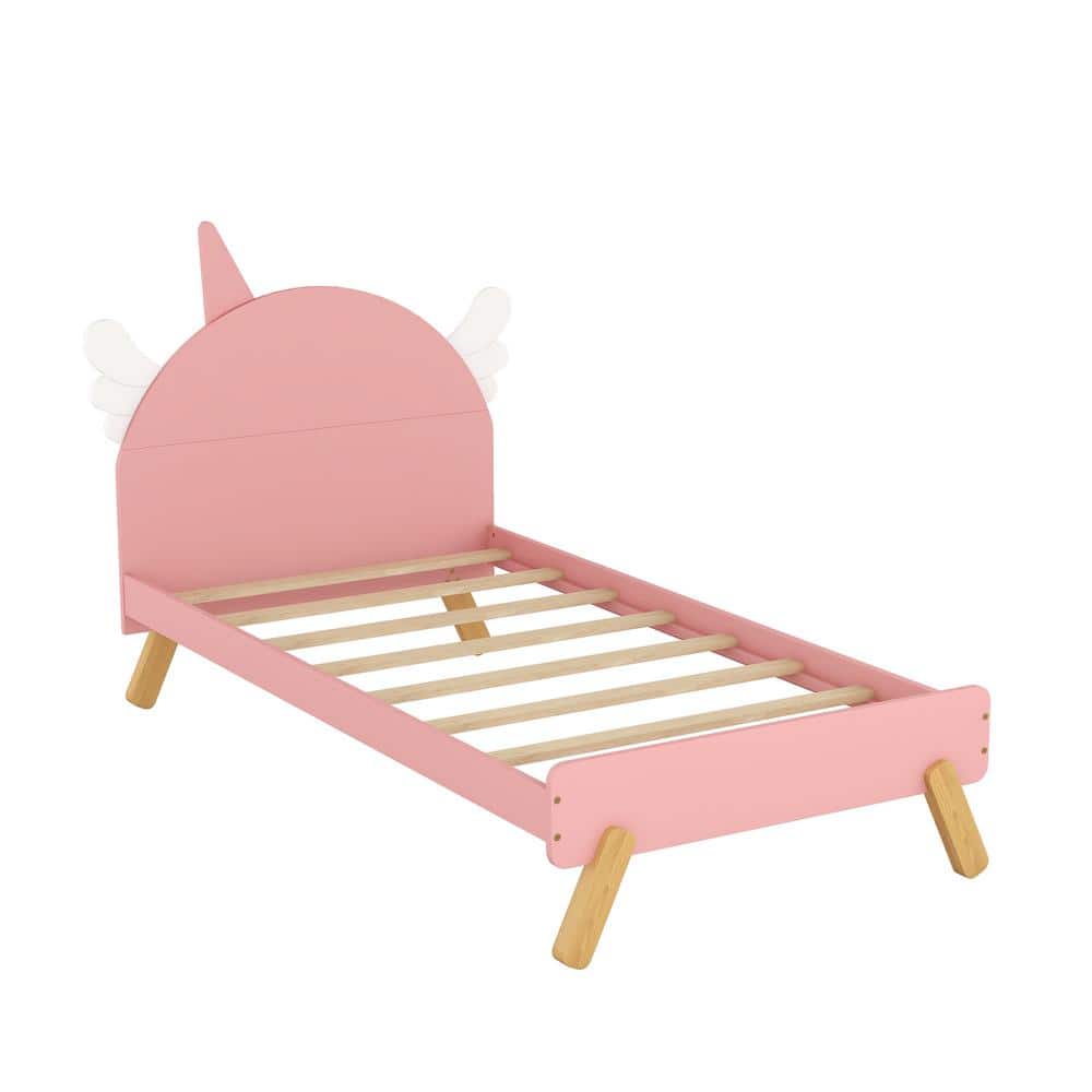 Harper & Bright Designs Pink Wood Frame Twin Size Platform Bed with ...