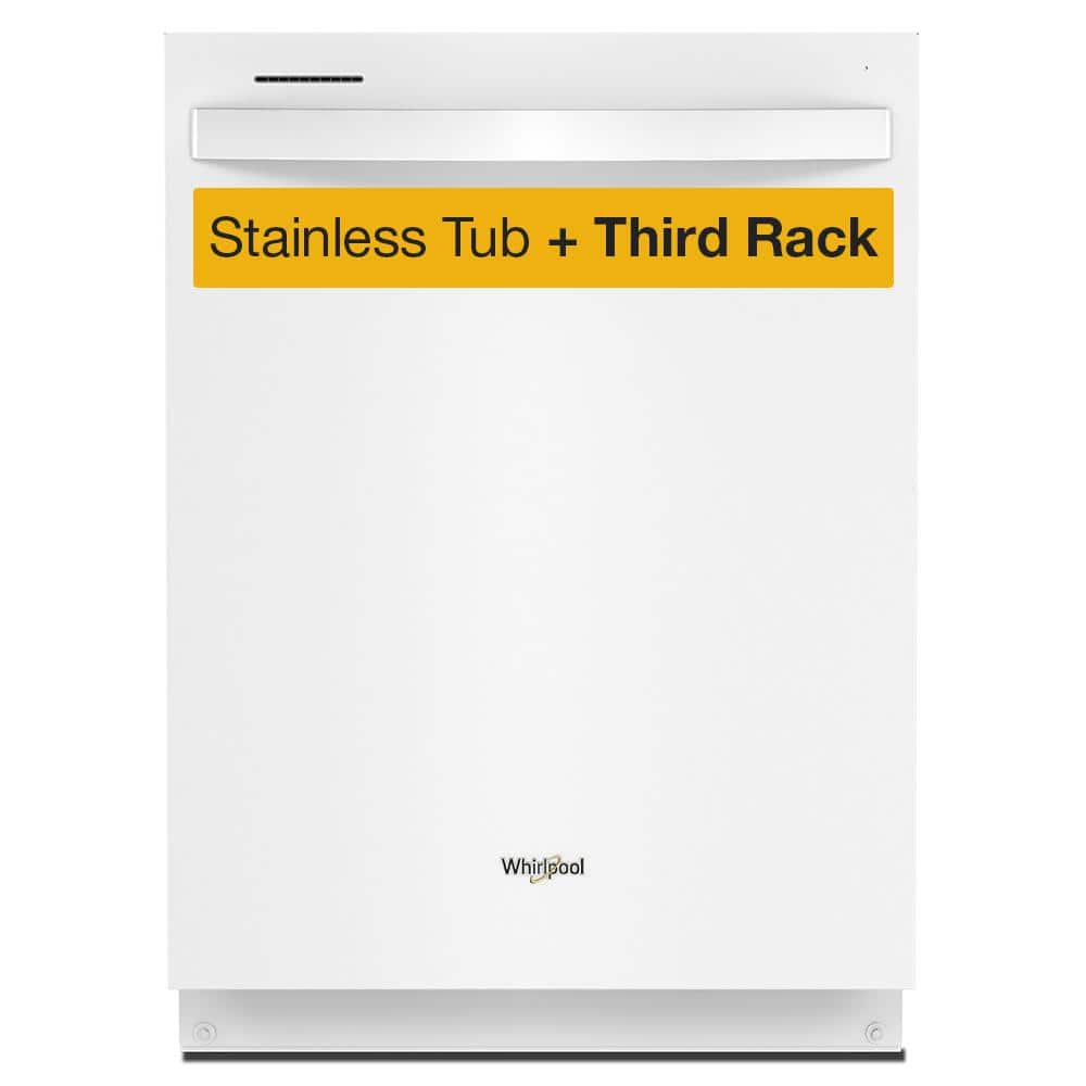 Whirlpool 24 in. White Top Control Built-In Tall Tub Dishwasher with Third Level Rack, 47 dBA