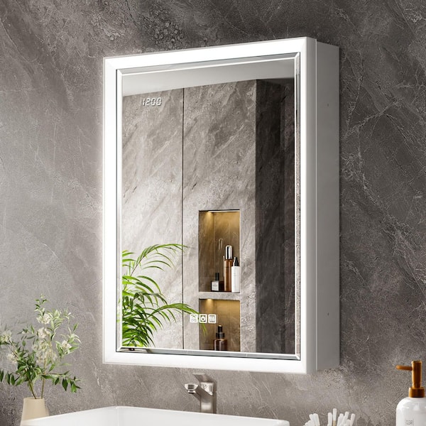 Anglora 20 in. W x 26 in. H LED Beveled Edge Rectangular Aluminum Recessed/Surface Wall Medicine Cabinet with Mirror