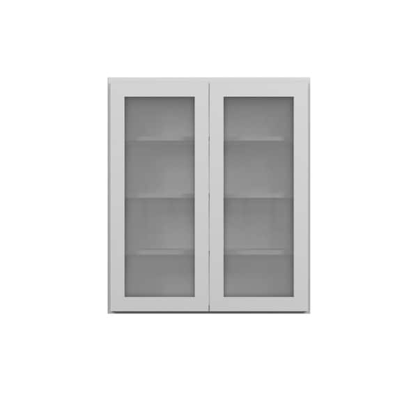 Kunal Kitchens Norfolk Shaker 36 in. W x 42 in. H x 12 in. D in Painted White Plywood Assembled Glass Door Wall w/ Finished Interior