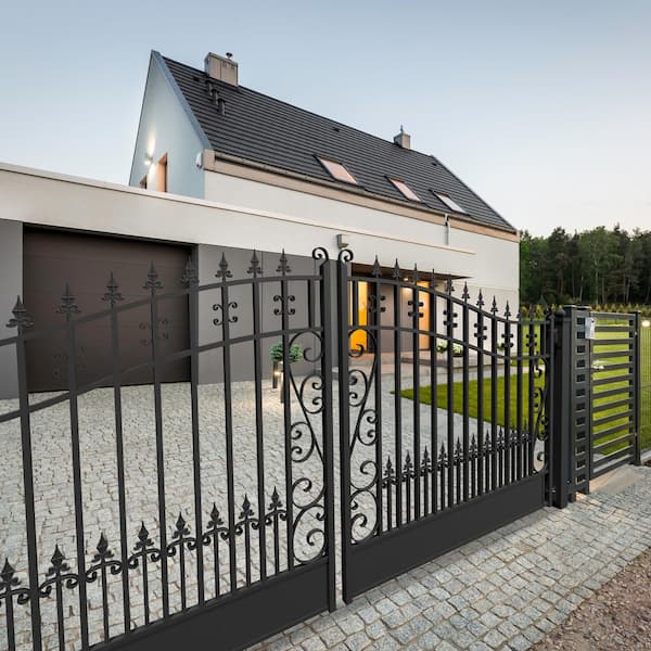 Venice Style 12 ft. x 6 ft. Black Steel Dual Swing Driveway Fence Gate