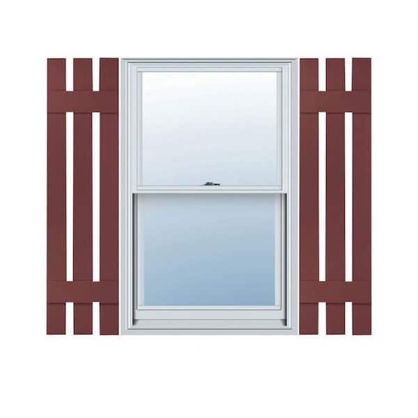 Ekena Millwork 12 in. x 34 in. Lifetime Vinyl TailorMade Three Board Spaced Board and Batten Shutters Pair Wineberry