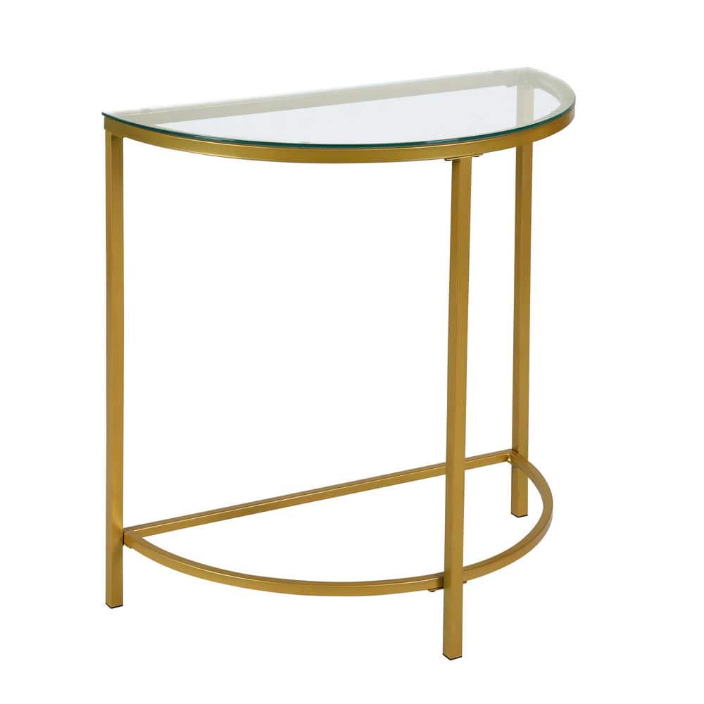 Fenice Gold Metal and Glass Demilune Console Table