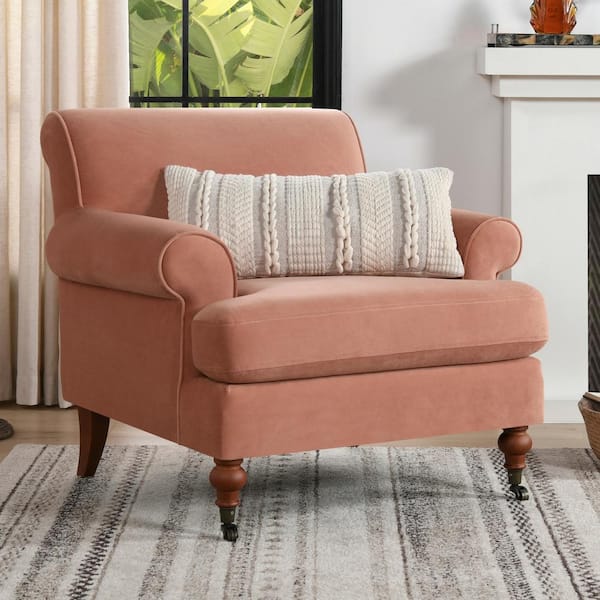 Jennifer Taylor Alana 38 in. Rolled Arm Lawson French Country Velvet Large Living Room Accent Arm Chair with Metal Casters