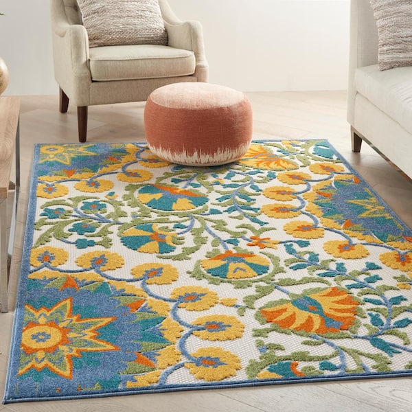Aloha Multicolor 5 ft. x 7 ft. Floral Modern Indoor/Outdoor Patio Area Rug